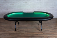 The Aces Pro Alpha Custom Poker Table, SAH Folding Legs, Standard Black Premium Vinyl Armrest, No Cupholders, and Green Suited Speed Cloth Playing Surface.