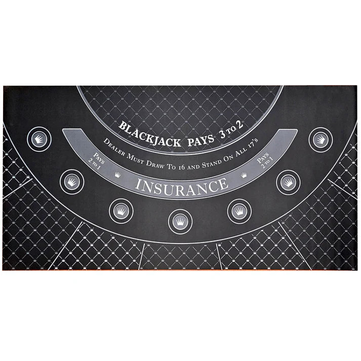 Neoprene Blackjack table layout with insurance and pay odds text on a white background
