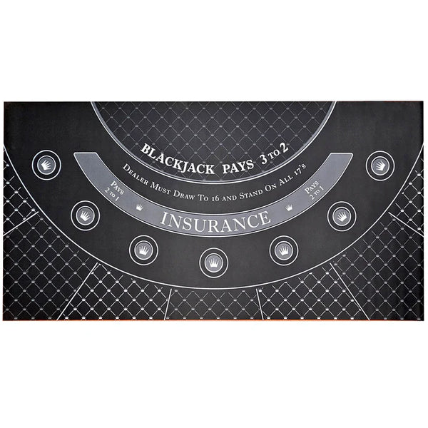 Neoprene Blackjack table layout with insurance and pay odds text on a white background