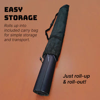 Black rolled-up neoprene blackjack mat with carrying bag.