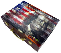 Dead Presidents - Premium 500 Capacity Mahogany Wood Poker Chips Case - Top Corner View