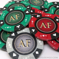 Custom Printed Mahogany Wood Poker Chip Set with 14 Gram Clay Ace King & Suits Poker Chips - 100 Chips