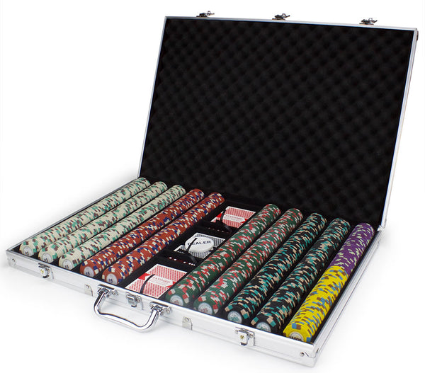 Poker Knights 13.5 Gram Clay Poker Chip Set in Aluminum Case - 1000 Ct.