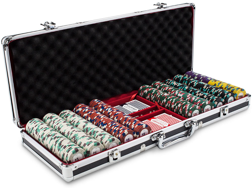 Poker Knights 13.5 Gram Clay Poker Chip Set in Black Aluminum Case - 500 Ct.