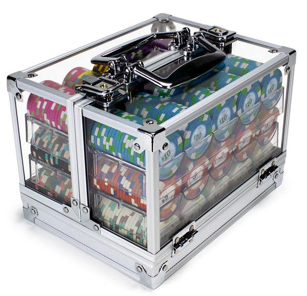 Poker Knights 13.5 Gram Clay Poker Chip Set in Acrylic Carrier - 600 Ct.