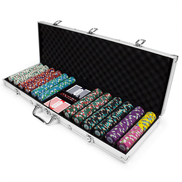 Poker Knights 13.5 Gram Clay Poker Chip Set in Aluminum Case - 600 Ct.