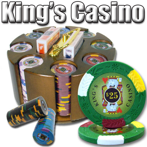 King's Casino 14 Gram Clay Poker Chips in Wood Carousel - 200 Ct.