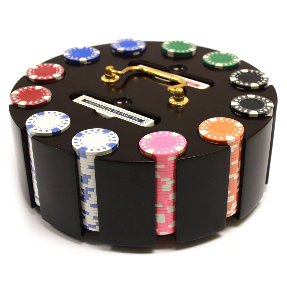 Diamond Suited 12.5 Gram ABS Poker Chips in Wood Carousel 300 Ct