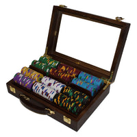 King's Casino 14 Gram Clay Poker Chips in Wood Walnut Case - 300 Ct.