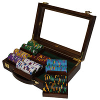 King's Casino 14 Gram Clay Poker Chips in Wood Walnut Case - 300 Ct.