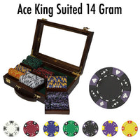Ace King Suited 14 Gram Clay Poker Chips in Wood Walnut Case - 300 Ct.