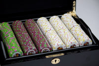 Rock & Roll 13.5 Gram Clay Poker Chips in Wood Black Mahogany Case - 500 Ct.