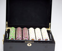 Rock & Roll 13.5 Gram Clay Poker Chips in Wood Black Mahogany Case - 500 Ct.