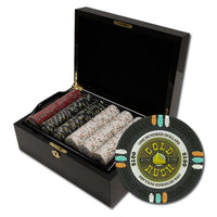 Gold Rush 13.5 Gram Clay Poker Chips in Wood Black Mahogany Case - 500 Ct.