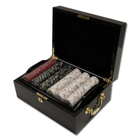 Gold Rush 13.5 Gram Clay Poker Chips in Wood Black Mahogany Case - 500 Ct.
