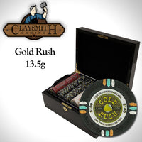 Gold Rush 13.5 Gram Clay Poker Chips in Wood Black Mahogany Case - 500 Ct.