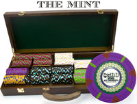 The Mint 13.5 Gram Clay Poker Chips in Wood Walnut Case - 500 Ct.