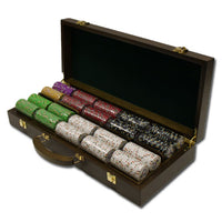 Gold Rush 13.5 Gram Clay Poker Chips in Wood Walnut Case - 500 Ct.