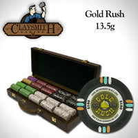 Gold Rush 13.5 Gram Clay Poker Chips in Wood Walnut Case - 500 Ct.