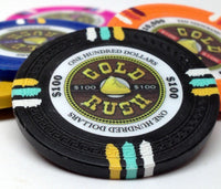 Gold Rush 13.5 Gram Clay Poker Chips in Wood Black Mahogany Case - 500 Ct.