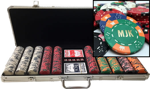Custom Hot Stamped Poker Chip Set - 500 Qty Triple Crown Style Chips In Aluminum Case - Free Shipping