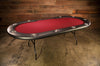 The Aces Pro Tournament Custom Poker Table With Standard Black Vinyl Armrest, Stainless Steel Cupholders, and Red Suited Speed Cloth Playing Surface