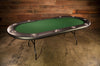 The Aces Pro Tournament Custom Poker Table With Standard Black Vinyl Armrest, Stainless Steel Cupholders, and Green Suited Speed Cloth Playing Surface