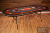 The Ultimate Custom Poker Table With Standard Black Vinyl Armrest, Stainless Steel Cupholders, and Custom Printed Playing Surface For Staggs Club