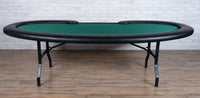 The Prestige Folding Leg Custom Poker Table With Standard Black Vinyl Armrest, Without Cupholders, And Green Velveteen Playing Surface 
