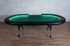 The Aces Pro Alpha Custom Poker Table, SAH Folding Legs, Standard Black Premium Vinyl Armrest, No Cupholders, and Green Suited Speed Cloth Playing Surface. 