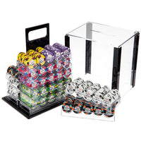 Phoenix Clay poker chips in clear acrylic carrier. 1,000 chip count. 
