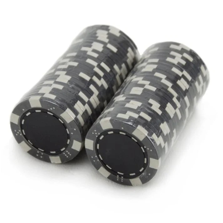 Black Striped Dice Poker Chips. Two rolls of 25 chips.