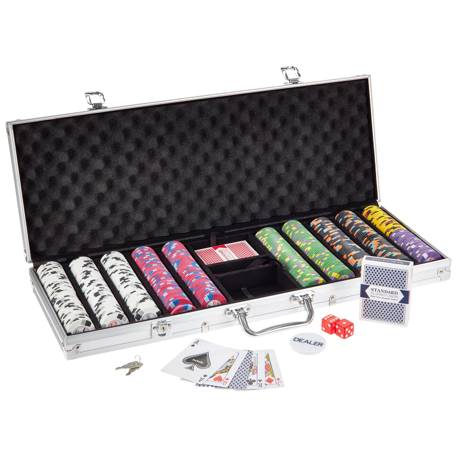 Phoenix Card Room clay poker set with chips, cards, and dice 500 chip count in aluminum case. 