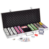 Phoenix Card Room clay poker set with chips, cards, and dice 500 chip count in aluminum case. 