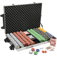 Striped Dice Poker Chip Set. 1000 count enrolling aluminum case.
