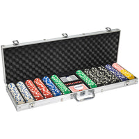 11.5 gram striped dice poker chip set. 600 chip count in aluminum case.