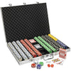 11.5 gram striped dice poker chip set in an aluminum case. 1000 chip count.