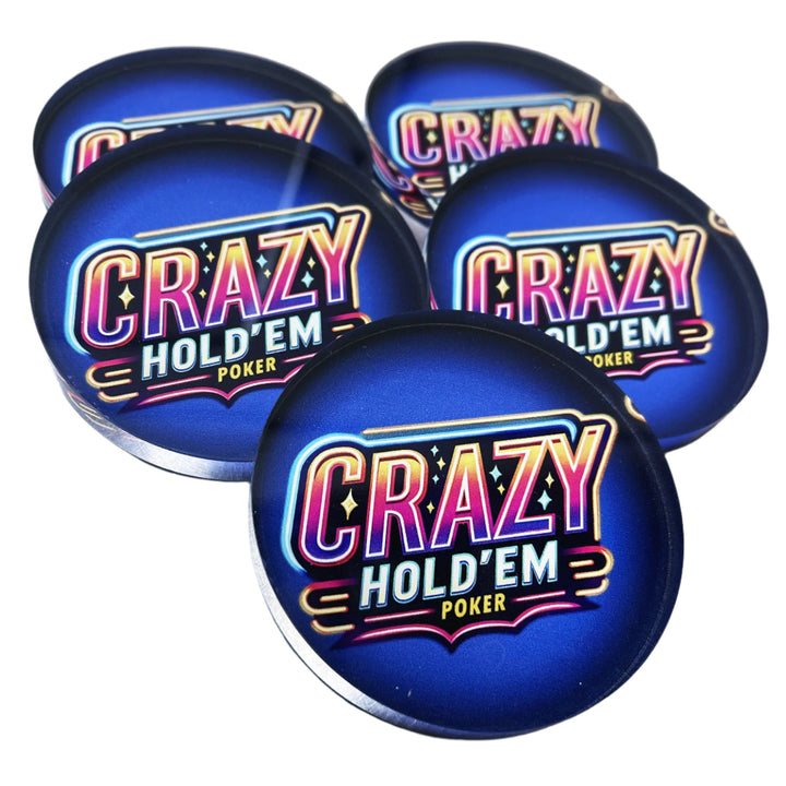 Custom Crystal Glass Poker Dealer Buttons & Coasters - Crazy Holdem