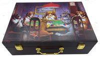 Dogs Playing Poker Wood Poker Case - Front View - 500 Chip Capacity