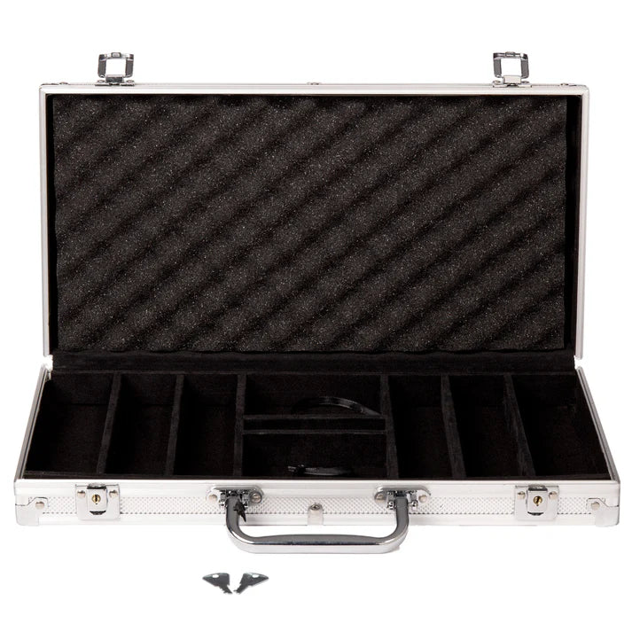 Aluminum 300 capacity poker case with black interior foam.