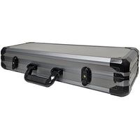 Silver and black deluxe aluminum poker case on a white background