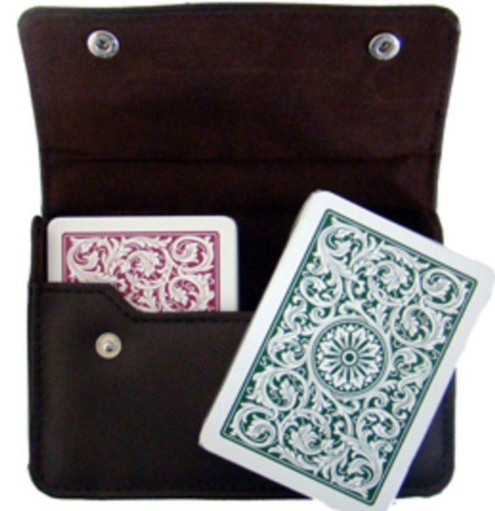 Copag 1546 Green Burgundy Poker Size Regular Index Double Deck In Leather Case