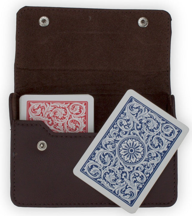 Copag 1546 Red Blue Bridge Size Jumbo index In Leather Case