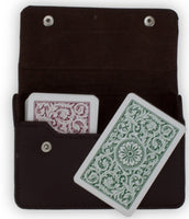 Copag 1546 Green Burgundy Bridge Size Regular Index Double Deck In Leather Case