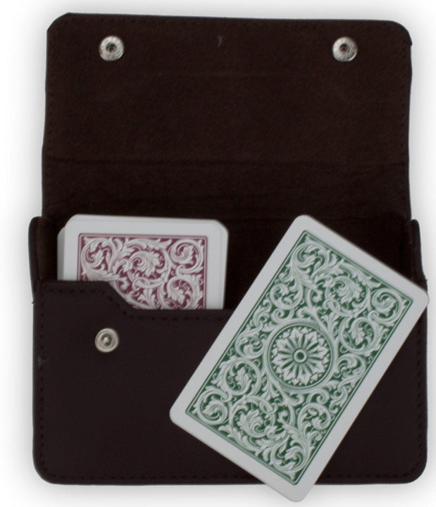 Copag 1546 Green Burgundy Bridge Size Regular Index Double Deck In Leather Case