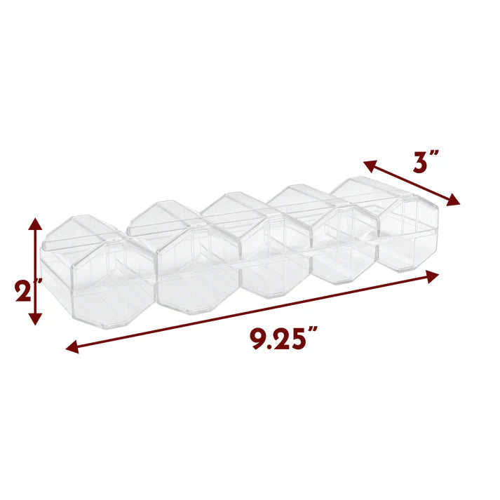 Dimensions shown of the acrylic chip holder for 43mm diameter poker chips.
