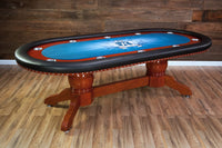 Rockwell Poker Table With Mahogany Napa Legs, Black Vinyl Armrest, and Custom Graphics Playing Surface - 1