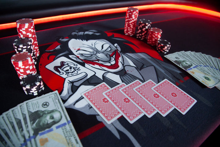 The Elite Alpha (LED) Custom Poker Table Showing Custom Printed Velveteen Playing Surface