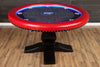 The Ginza LED Custom Poker Table, Black Melvin Style Pedestal Legs, Premium Red Vinyl Armrest, Stainless Steel Cupholders. and Custom Printed Playing Surface
