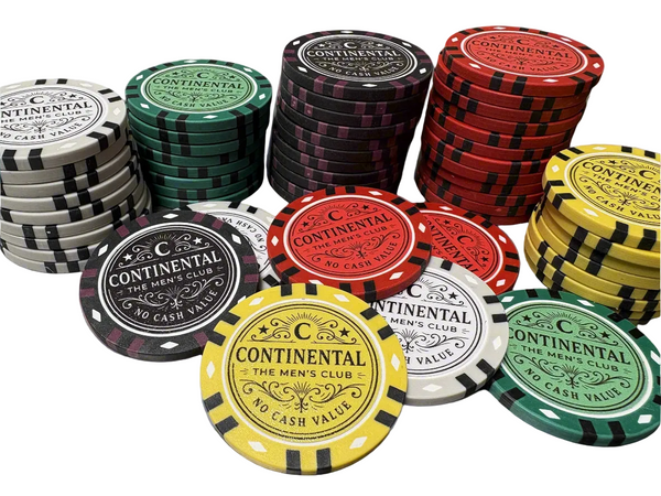 Custom Clay Poker Chips - infinity - Continental Men's Club design 
